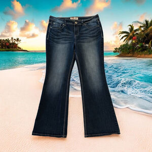LEI Sophia Hipster Flare Jeans Womens Juniors 17 Blue Denim Embroidered Pockets